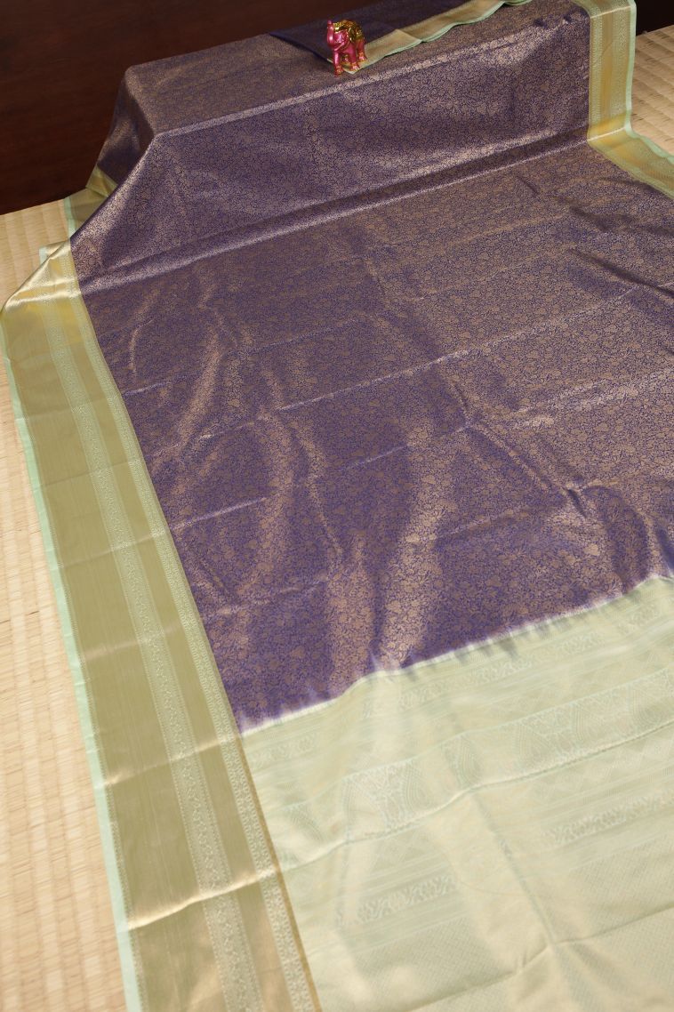 Navy Blue Samudrika Pattu with Copper Zari Floral Patterns view 2