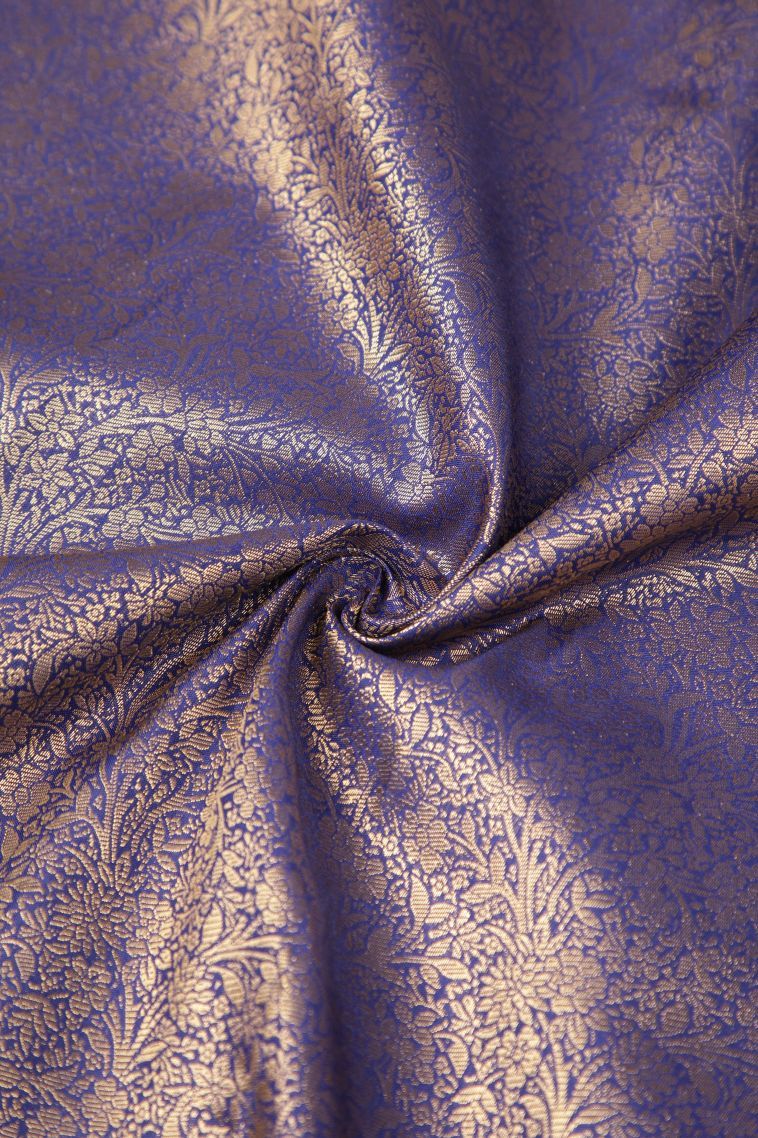 Navy Blue Samudrika Pattu with Copper Zari Floral Patterns view 4