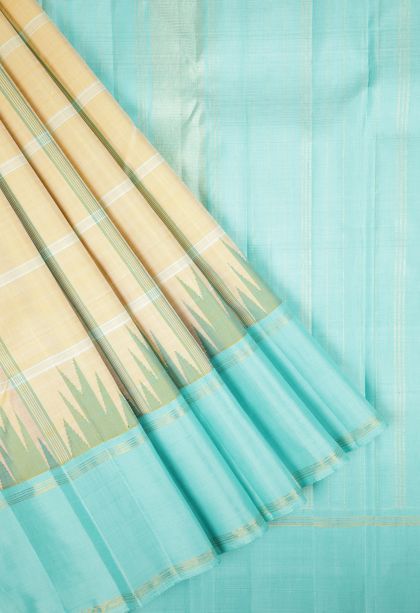 Cream White Kanchipuram Silk Sarees with Without Zari Zari Checks