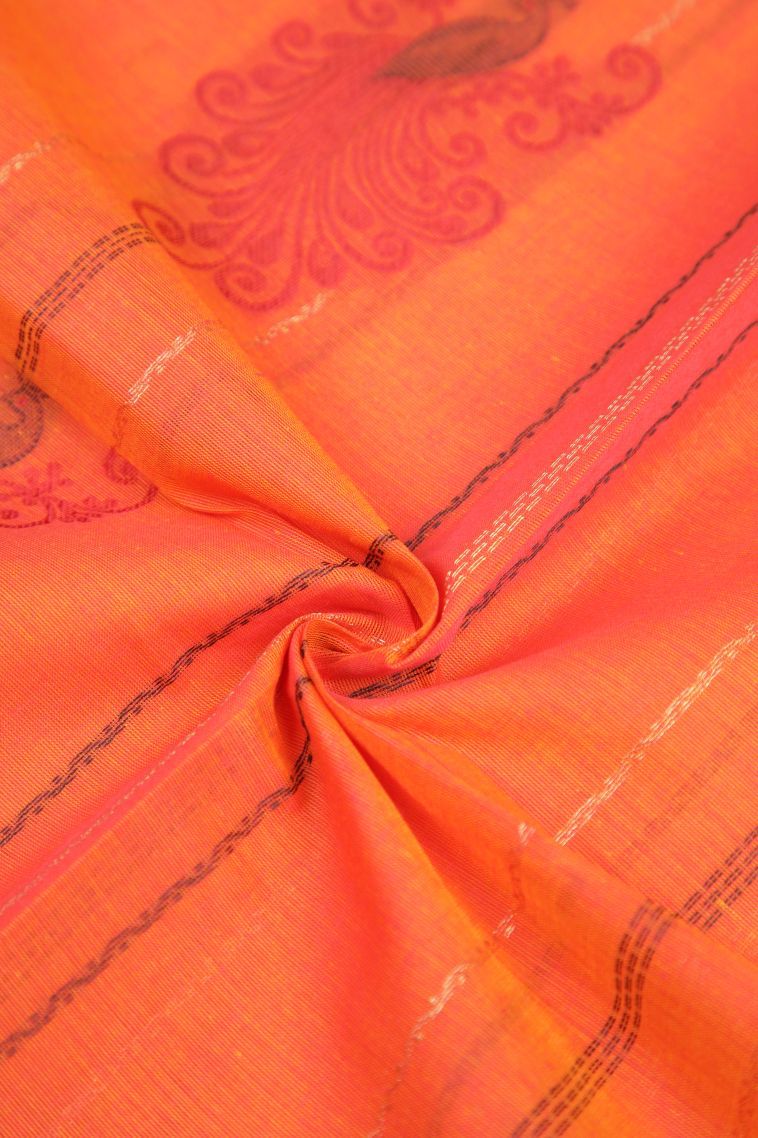 Coral Pink Kovai Cotton Sarees with Without Zari Zari Stripes view 4