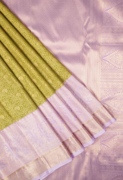 Pear Green Samudrika Pattu with Copper Zari Floral Patterns