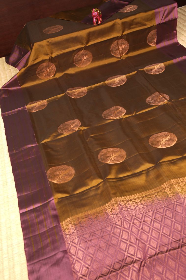 Cider Orange Soft Silk Saree with Copper Zari Buttis (small Dots Or Motifs) view 2