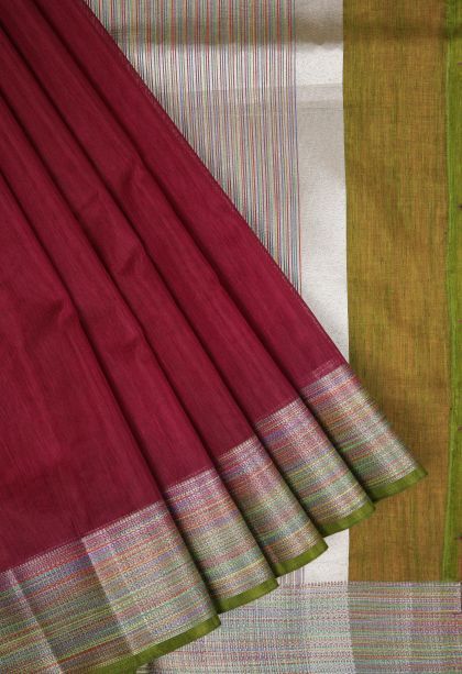 Magenta Purple Tussar Saree with Without Zari Zari Plain