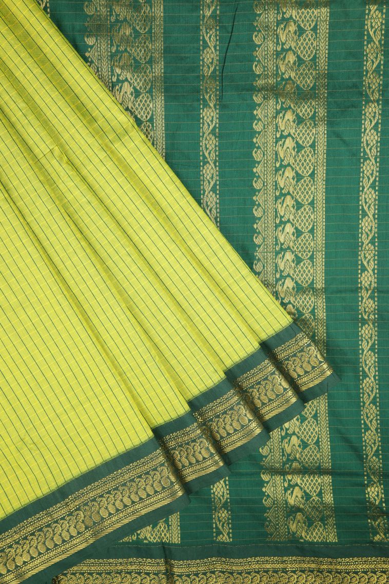 Chartreuse Green Kalyani Cotton with Without Zari Zari Checks view 1