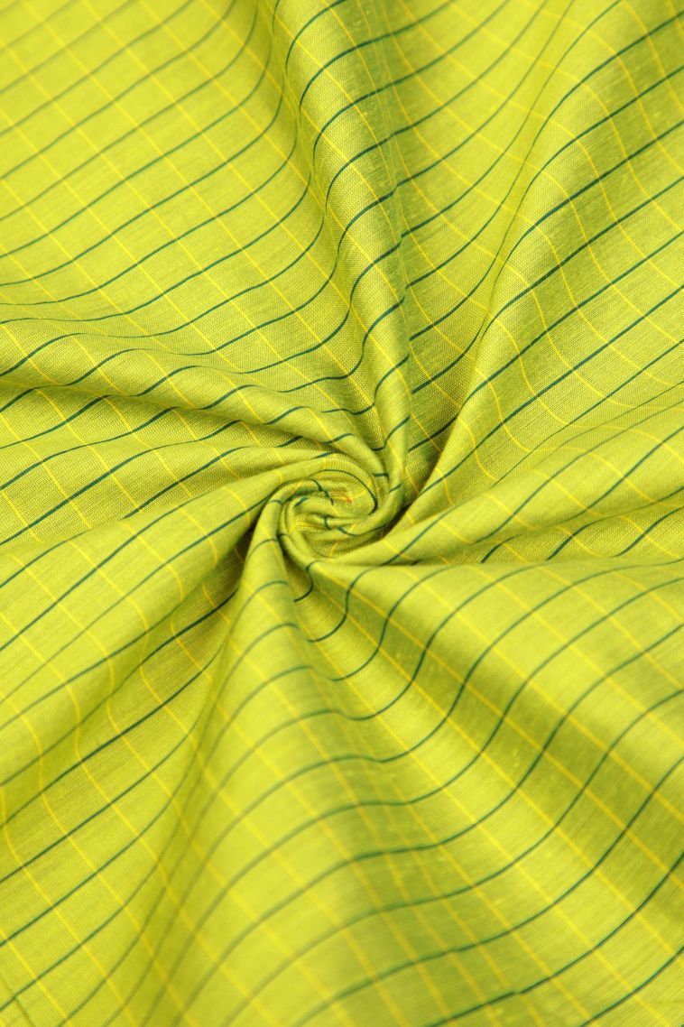 Chartreuse Green Kalyani Cotton with Without Zari Zari Checks view 4