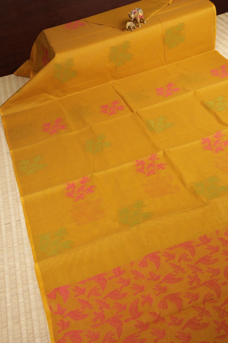 Gold Kovai Cotton Sarees with Without Zari Zari Buttis (small Dots Or Motifs) view 2