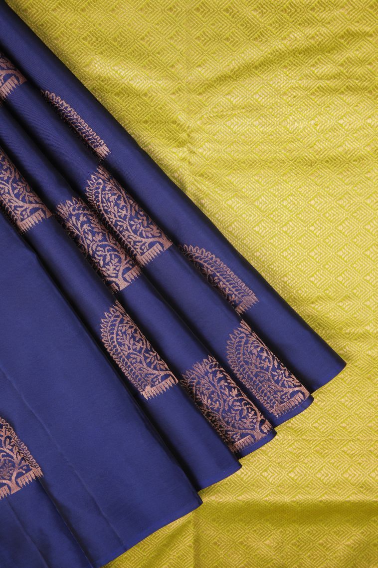 Berry Blue Soft Silk Saree with Copper Zari Buttis (small Dots Or Motifs) view 1