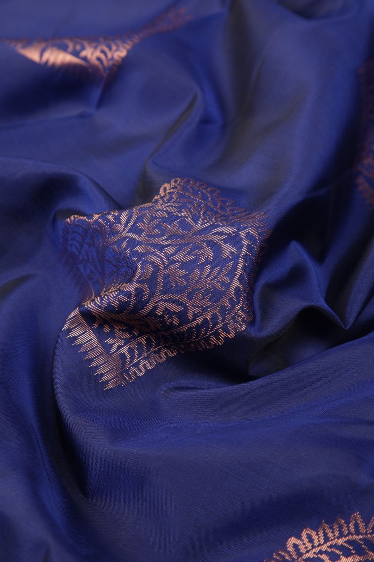 Berry Blue Soft Silk Saree with Copper Zari Buttis (small Dots Or Motifs) view 4