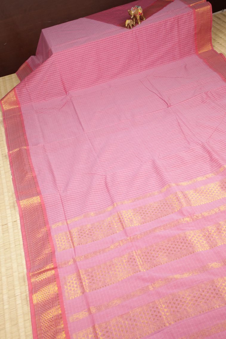 Ballet Pink Kalyani Cotton with Without Zari Zari Checks view 2