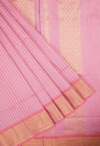 Ballet Pink Kalyani Cotton with Without Zari Zari Checks