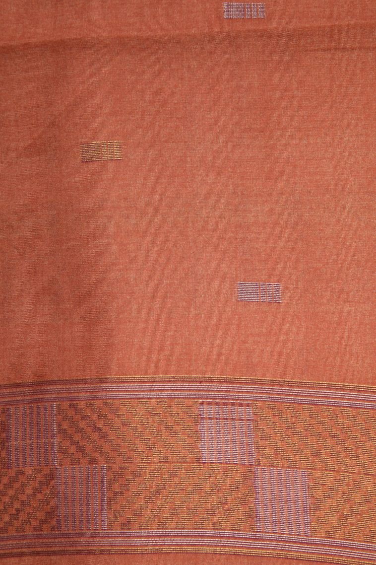 Flamingo Pink Tussar Saree with Bronze Zari Buttis (small Dots Or Motifs) view 3