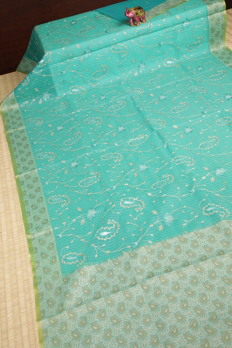 Arctic Blue Tussar Saree with Without Zari Zari Floral Patterns view 2