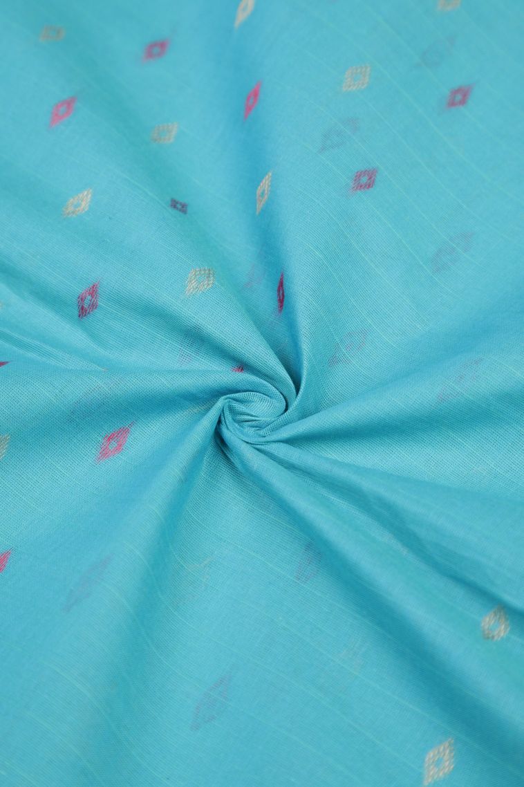 Arctic Blue Kovai Cotton Sarees with Without Zari Zari Buttis (small Dots Or Motifs) view 4