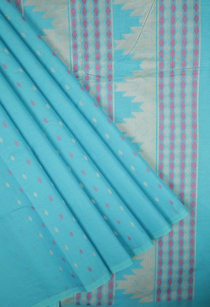 Arctic Blue Kovai Cotton Sarees with Without Zari Zari Buttis (small Dots Or Motifs)