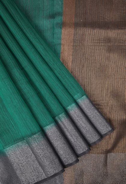 Emerald Green Tussar Saree with Without Zari Zari Plain