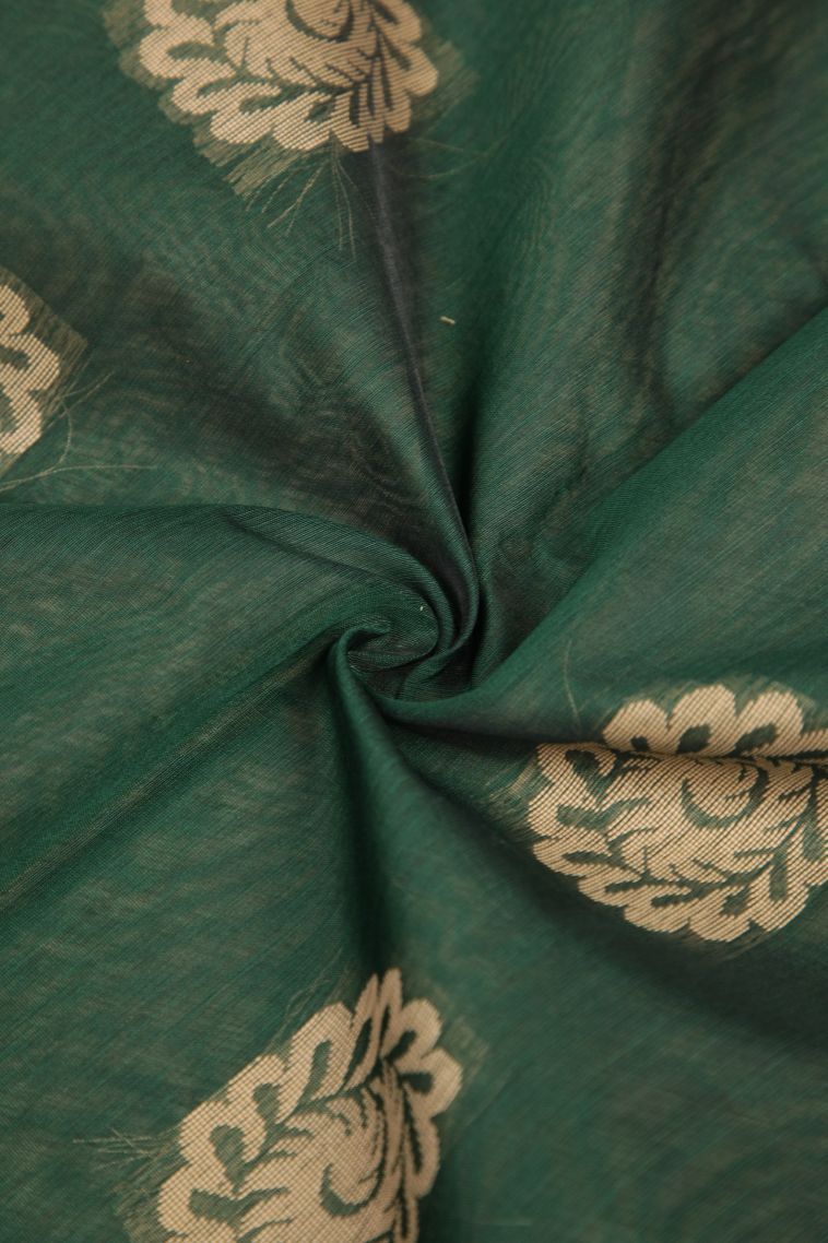 Bottle Green Silk Cotton with Without Zari Zari Buttis (small Dots Or Motifs) view 3