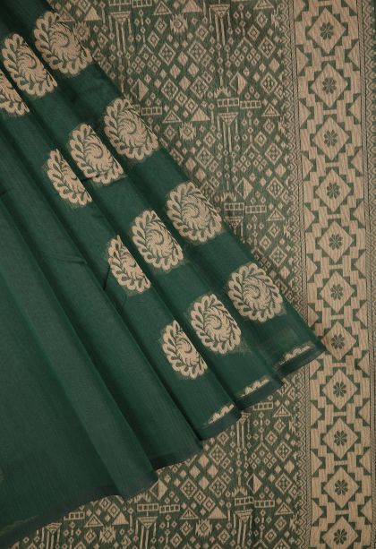 Bottle Green Silk Cotton with Without Zari Zari Buttis (small Dots Or Motifs)