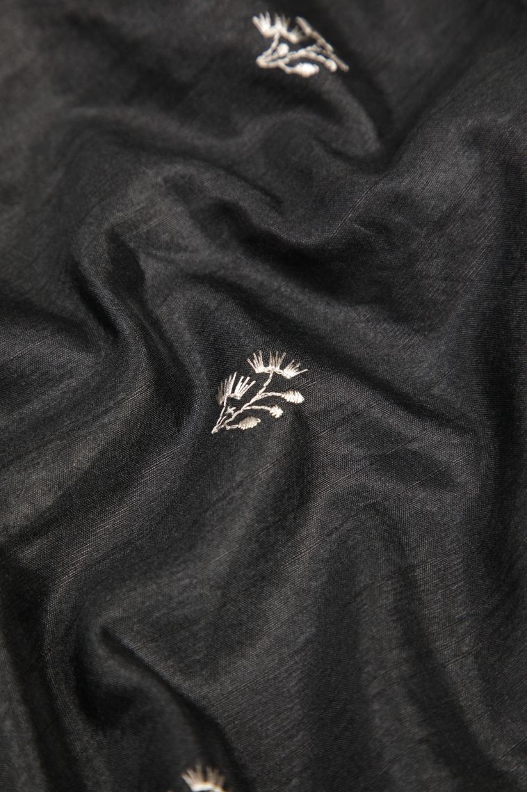 Asphalt Black Tussar Saree with Without Zari Zari Buttis (small Dots Or Motifs) view 4