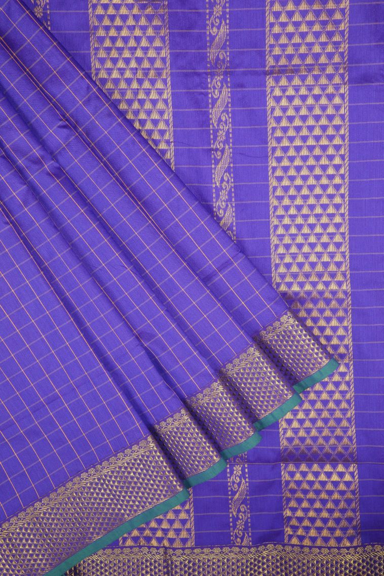 Azure Blue Kalyani Cotton with Without Zari Zari Checks view 1