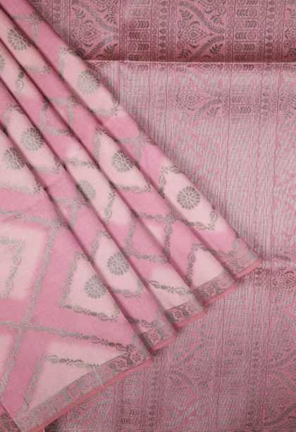 Ballet Pink Tussar Saree with Bronze Zari Checks