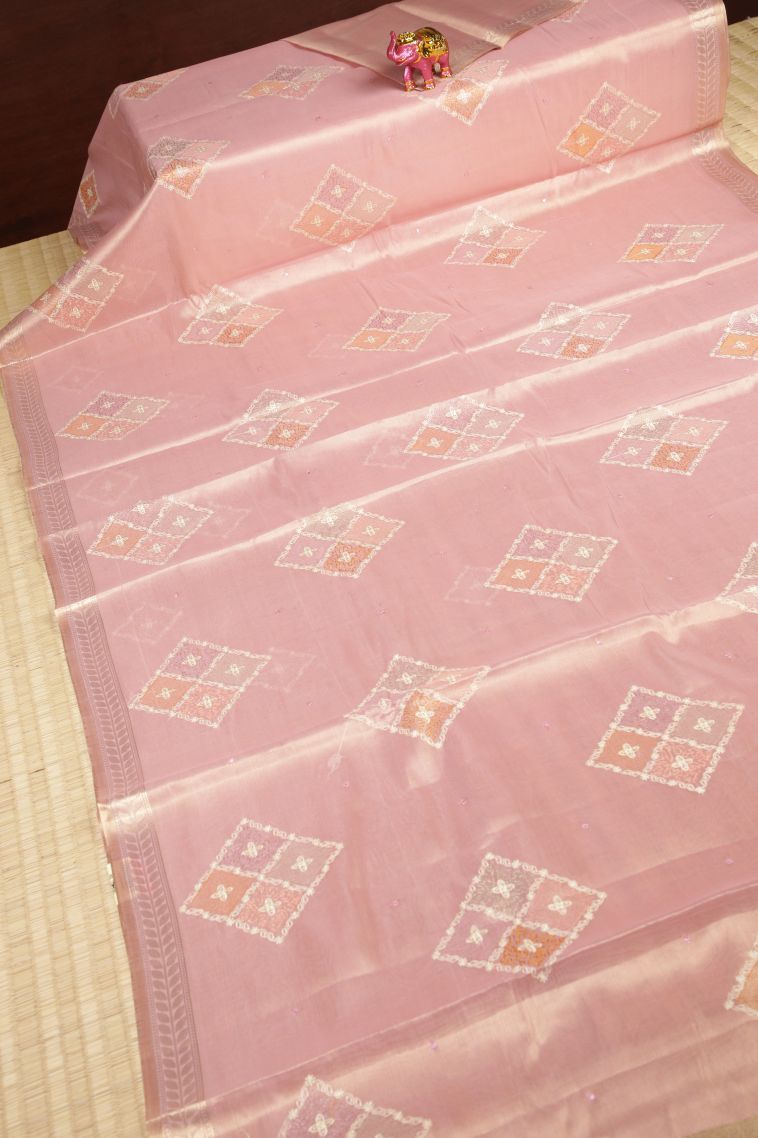 Crepe Pink Tussar Saree with Without Zari Zari Buttis (small Dots Or Motifs) view 2