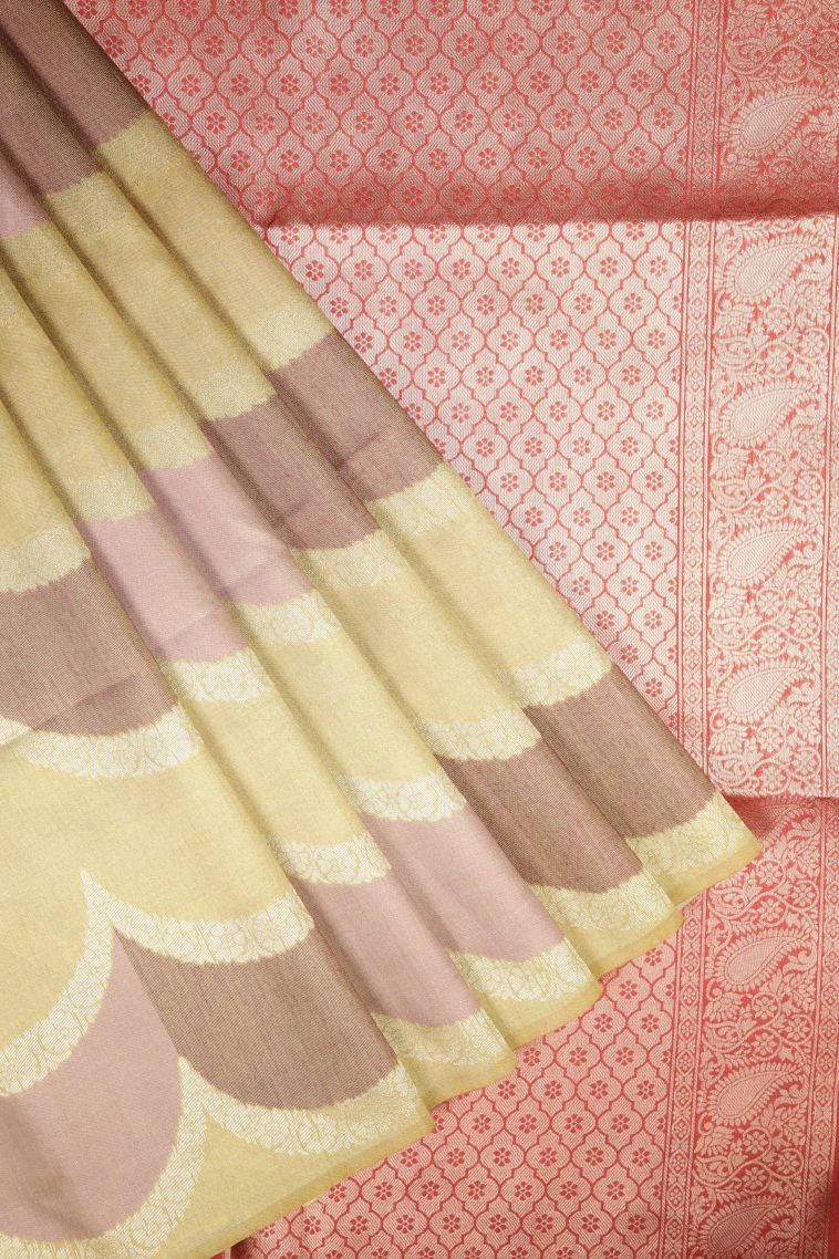 Biscotti Yellow Tussar Saree with Without Zari Zari Floral Patterns view 1