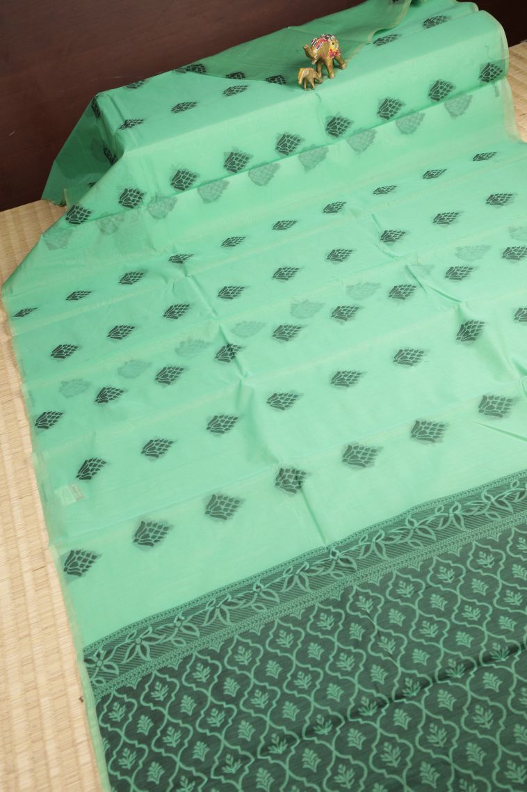 Pistachio Green Silk Cotton with Without Zari Zari Buttis (small Dots Or Motifs) view 2