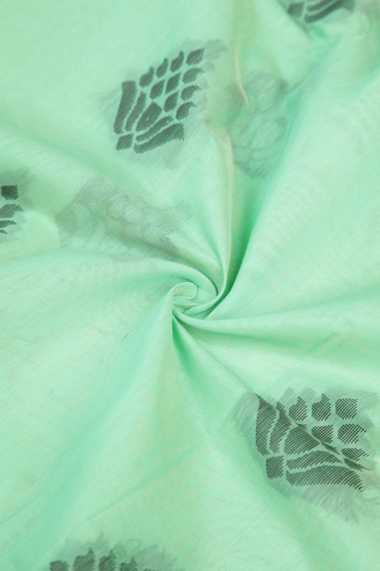 Pistachio Green Silk Cotton with Without Zari Zari Buttis (small Dots Or Motifs) view 4