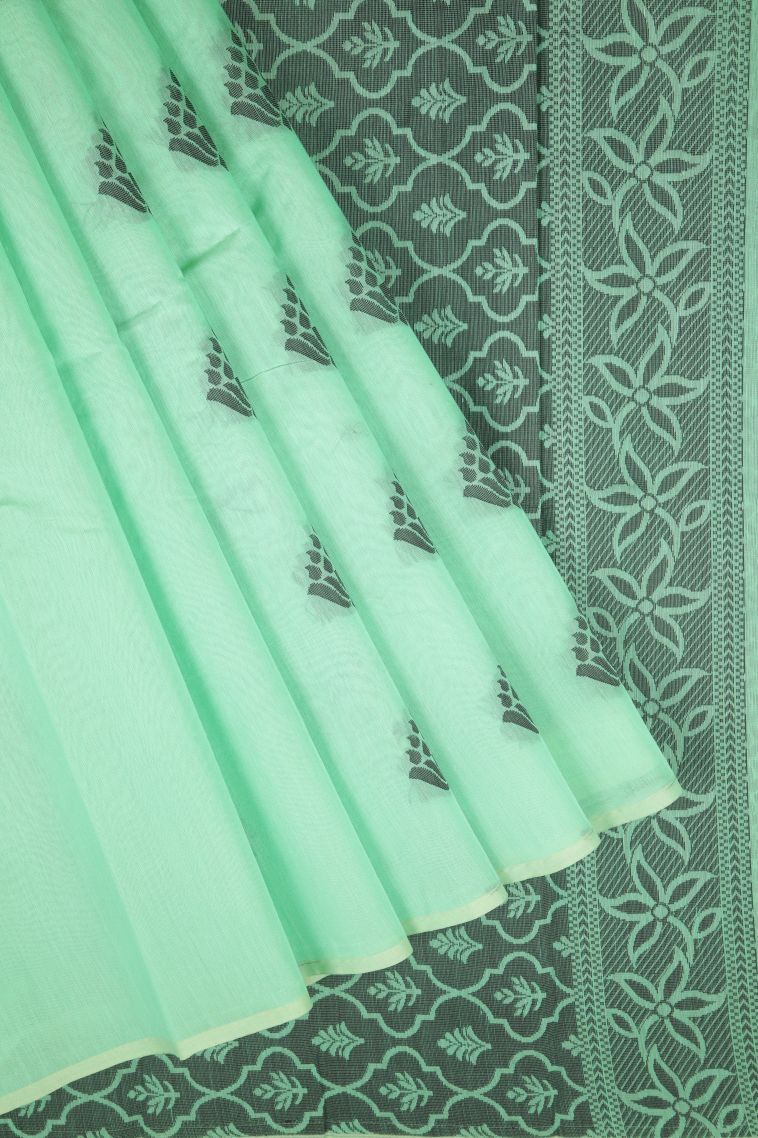 Pistachio Green Silk Cotton with Without Zari Zari Buttis (small Dots Or Motifs) view 1