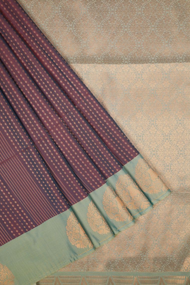 Bosenberry Purple Soft Silk Saree with Copper Zari Stripes view 1