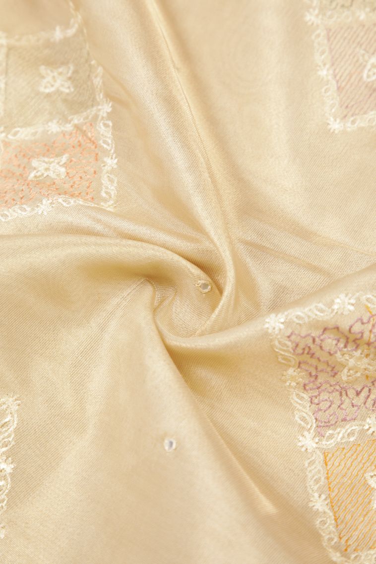 Cream White Tussar Saree with Without Zari Zari Floral Patterns view 4