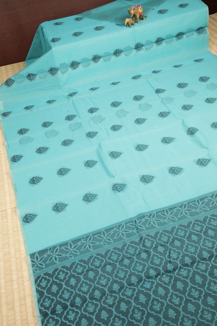 Arctic Blue Silk Cotton with Without Zari Zari Buttis (small Dots Or Motifs) view 2
