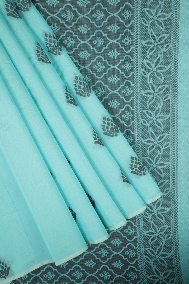 Arctic Blue Silk Cotton with Without Zari Zari Buttis (small Dots Or Motifs) view 1