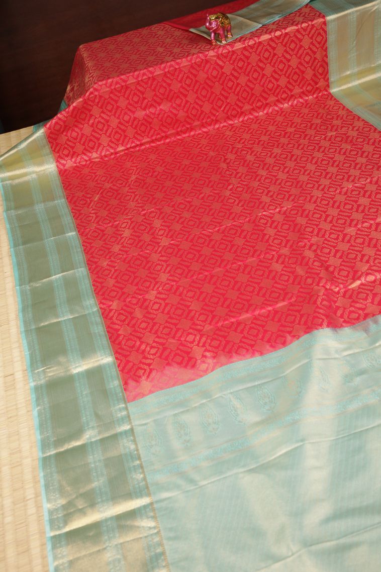 Punch Pink Samudrika Pattu with Copper Zari Floral Patterns view 2