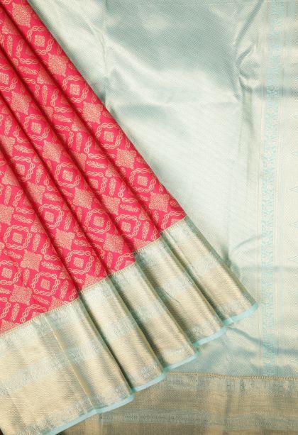 Punch Pink Samudrika Pattu with Copper Zari Floral Patterns