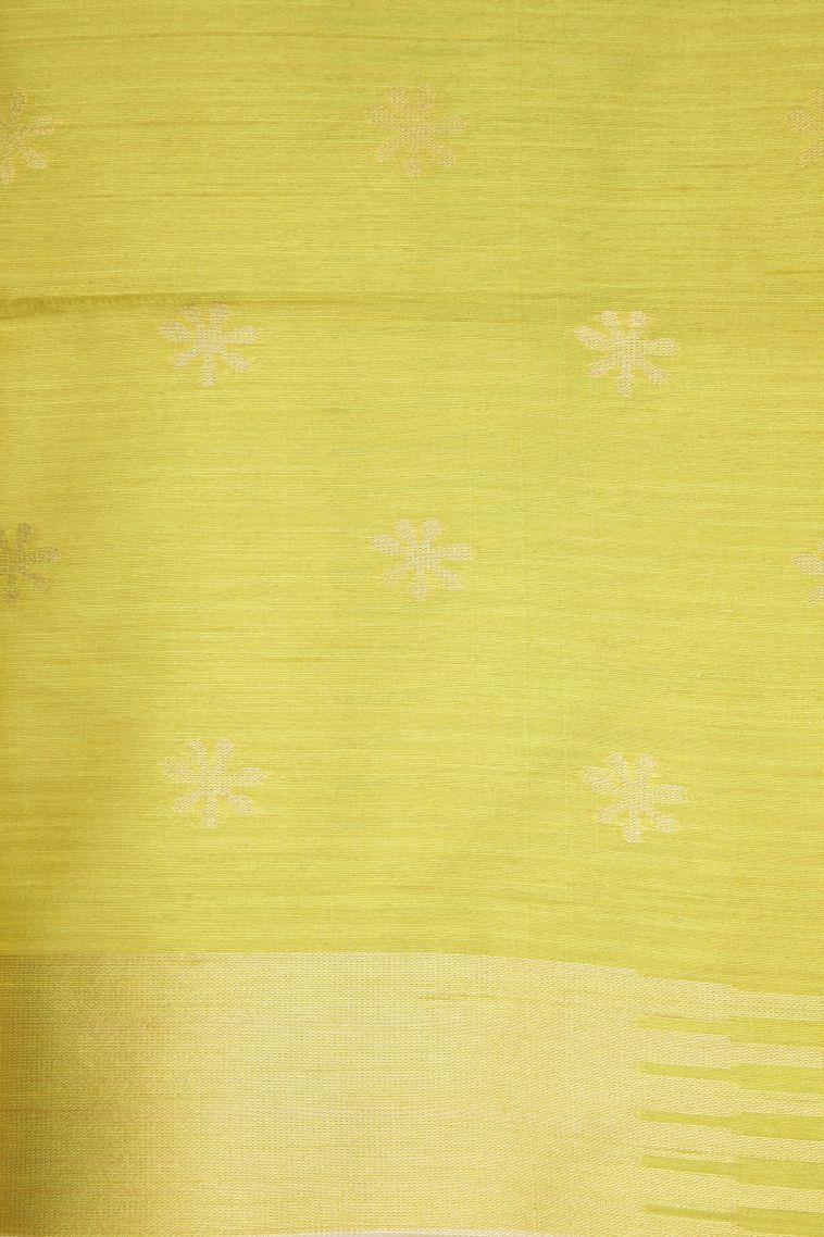 Mint Green Tussar Saree with Silver Zari Floral Patterns view 3