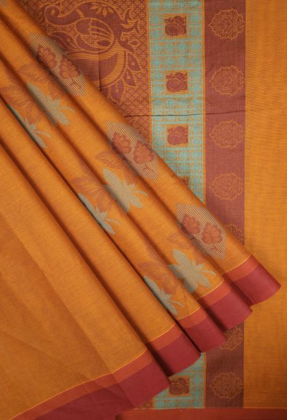Honey Orange Kovai Cotton Sarees with Without Zari Zari Buttis (small Dots Or Motifs)