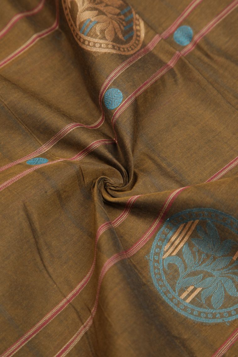 Peanut Brown Kovai Cotton Sarees with Without Zari Zari Buttis (small Dots Or Motifs) view 4