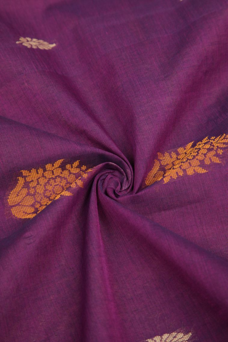 Bosenberry Purple Pure Handloom Kovai Cotton with Without Zari Zari Buttis (small Dots Or Motifs) view 4
