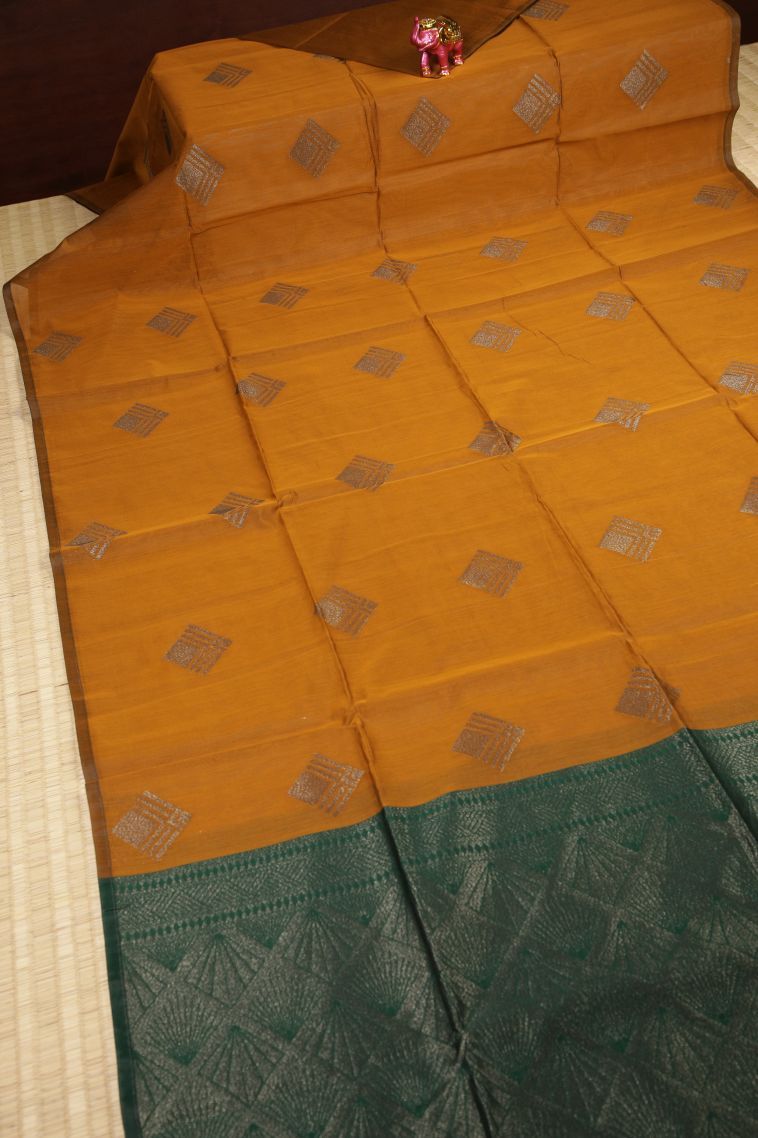 Rich Gold Silk Cotton Sarees with Silver Zari Buttis (small Dots Or Motifs) view 2
