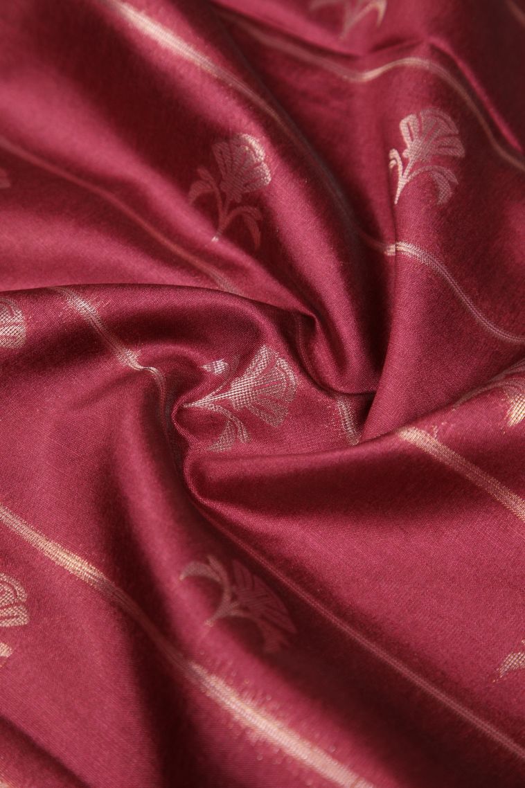 Rosewood Pink Tussar Saree with Silver Zari Stripes view 4