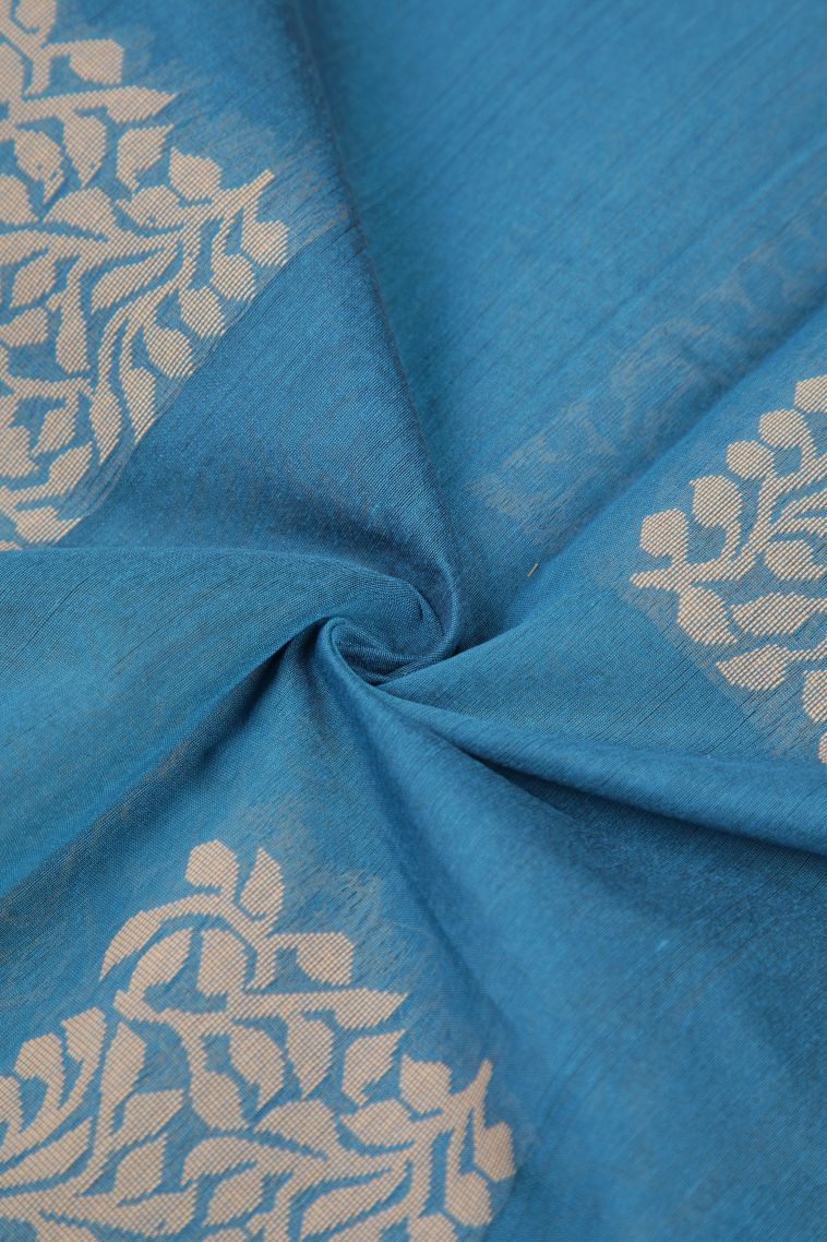 Cerulean Blue Silk Cotton with Without Zari Zari Buttis (small Dots Or Motifs) view 4