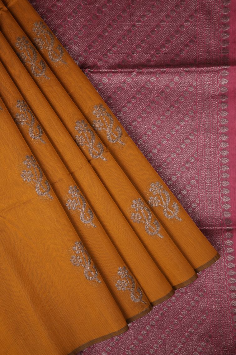 Rich Gold Silk Cotton Sarees with Bronze Zari Buttis (small Dots Or Motifs) view 1