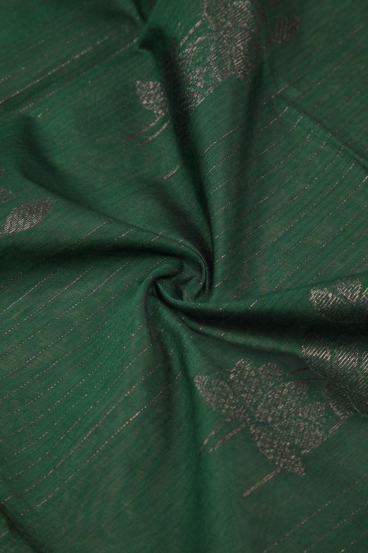 Bottle Green Silk Cotton Sarees with Bronze Zari Stripes view 4