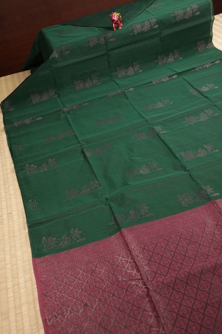 Bottle Green Silk Cotton Sarees with Bronze Zari Stripes view 2