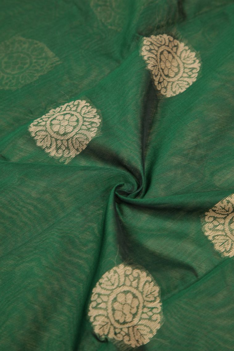 Bottle Green Silk Cotton with Without Zari Zari Buttis (small Dots Or Motifs) view 4