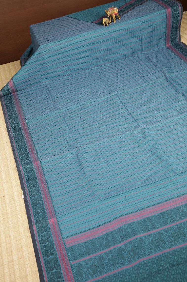 Aegean Blue Pure Handloom Kovai Cotton with Without Zari Zari Buttis (small Dots Or Motifs) view 2