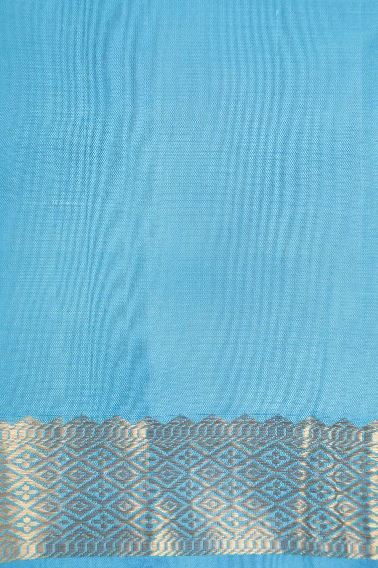 Sky Blue Soft Silk Saree with Gold Zari Buttis (small Dots Or Motifs) view 3