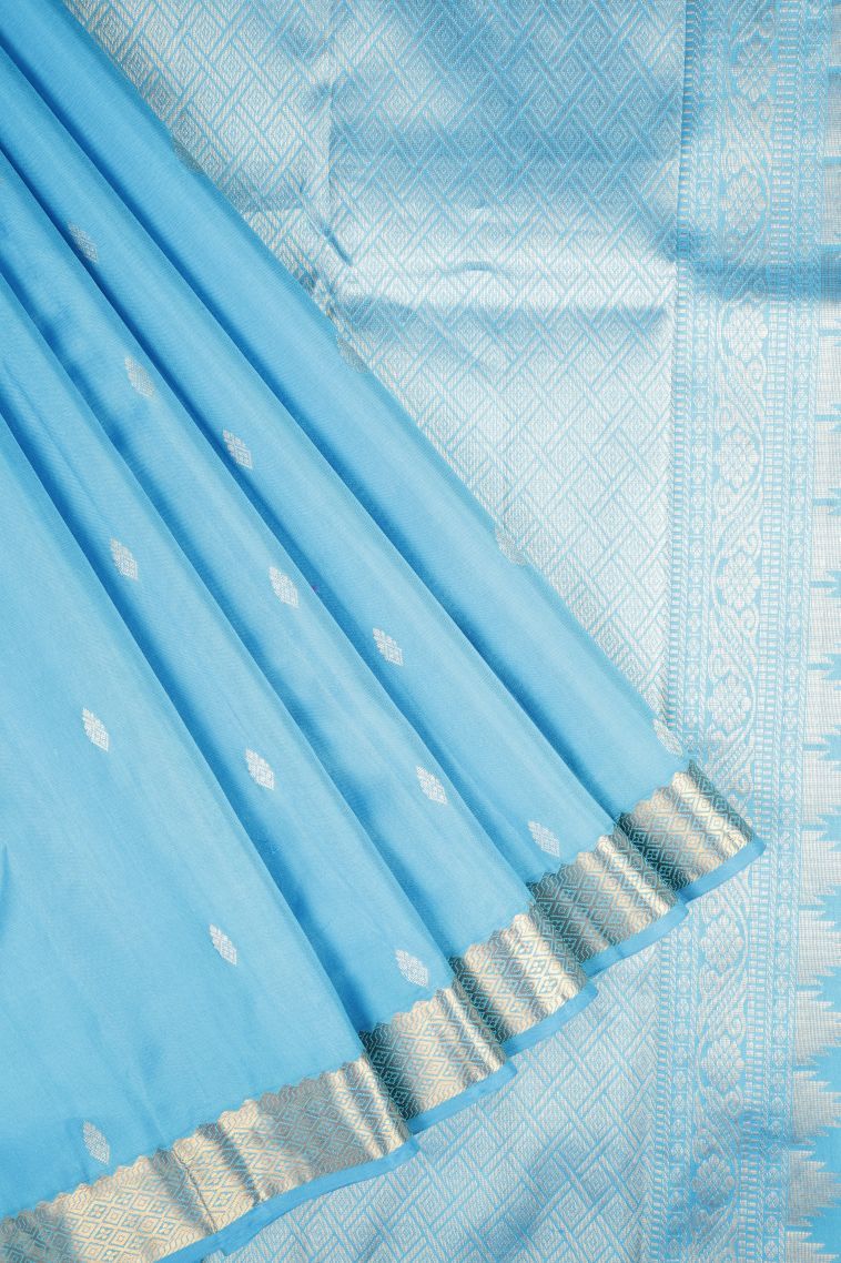 Sky Blue Soft Silk Saree with Gold Zari Buttis (small Dots Or Motifs) view 1