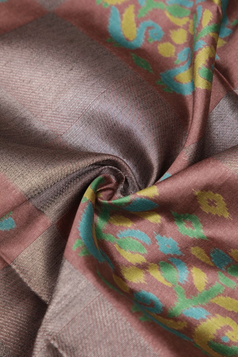 Cinnamon Brown Tussar Saree with Without Zari Zari Checks view 4